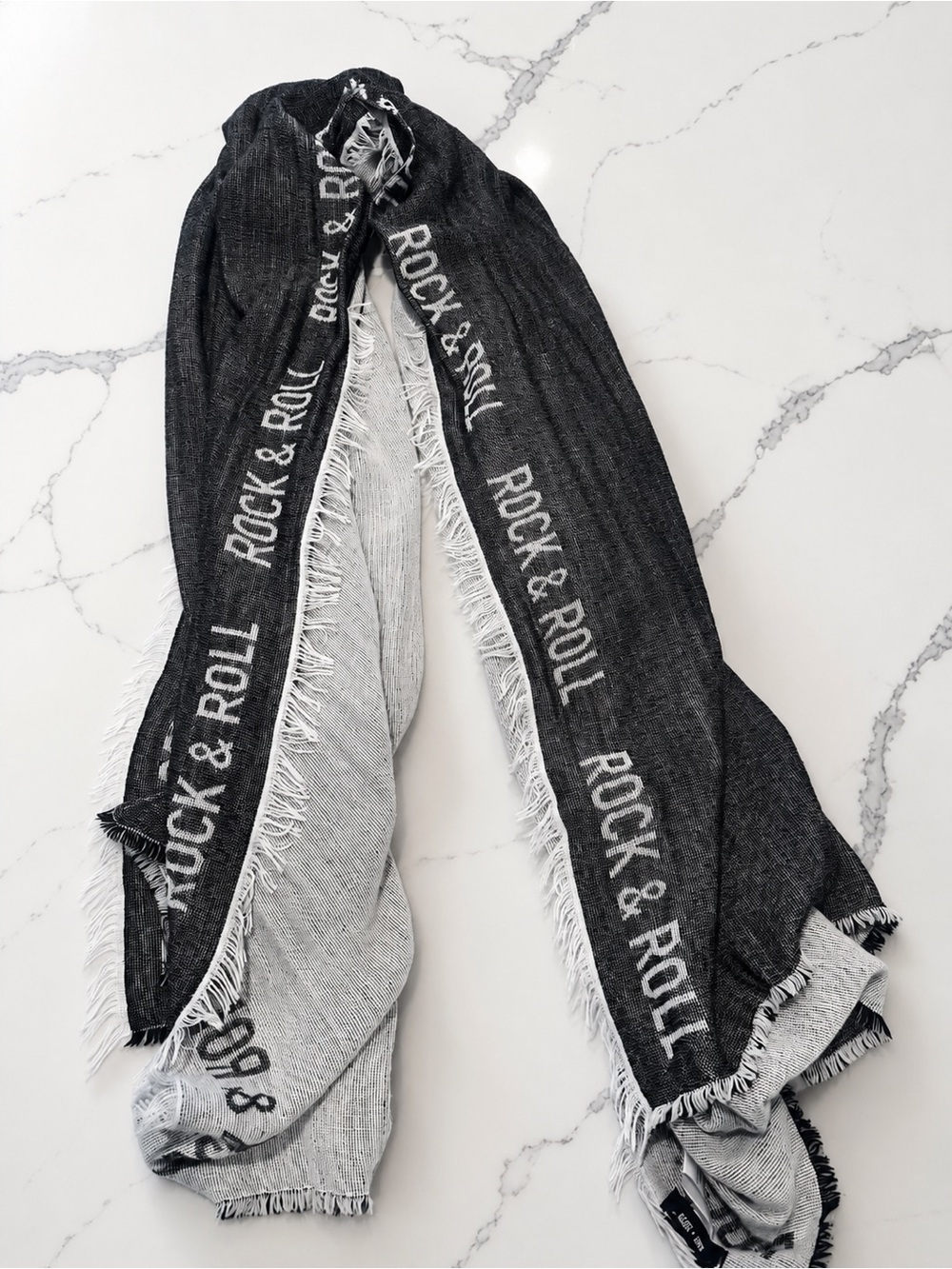 Saint + Sofia “Rock & Roll” Fringe Scarf Wrap – Black/Grey